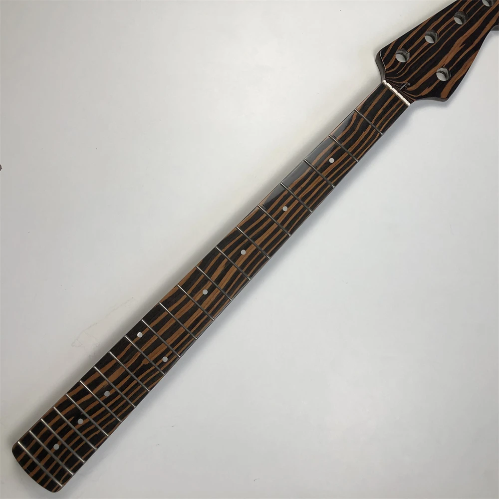 5-String Bass Guitar Neck Zebra wood 20 fret 34-Inch Dot Inlay Nut 45mm Gloss