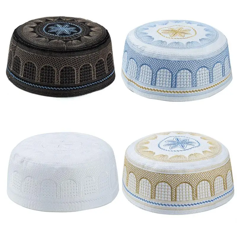 Cotton Embroidery Caps for Muslim Men, Prayer Flap Hats, Leisure Caps, Saudi Arabia Eid Festival Hat, Saudi Arabia