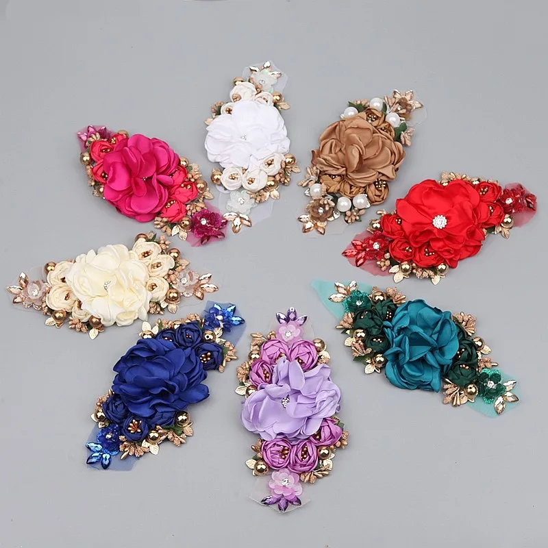 5pc Handmade Crystal Rose Flower Beaded Appliques Patches For Clothing Diy Iron On Rhinestone Patches Embroidery Parches Bordado