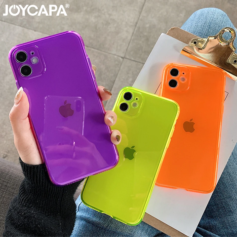 Neon Fluorescent Cnady Color Phone Case For iPhone 15 14 12 11 Pro Xs Max XR 6 7 8 Plus SE Mini Transperant Soft TPU Cover Capa