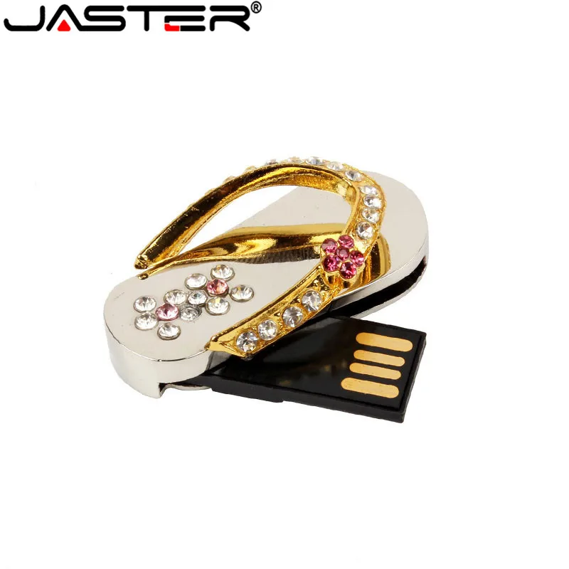 JASTER metal crystal slippers USB Flash drive Memory stick usb Stick 4GB 8GB 16GB 32GB 64GB Pendrives  girl\'s gift beauty shoes