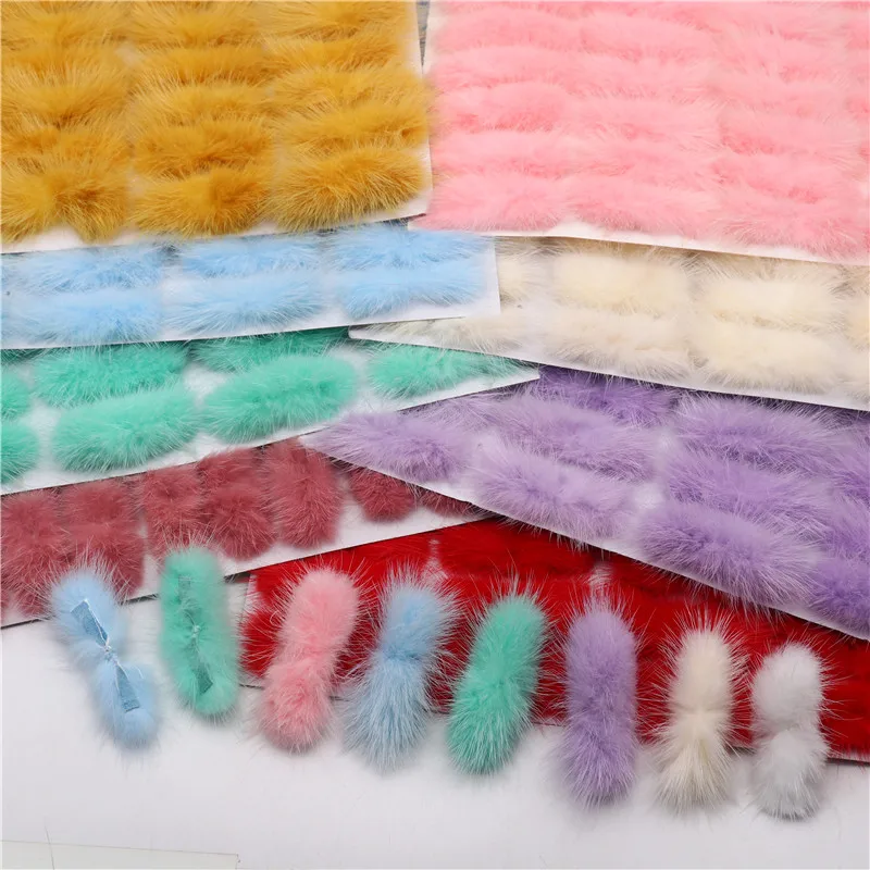 Bowknot Mink Fur Pompom 3*7cm Rectangle Fluffy Mink Ball Girl Headdress Hair Accessories Clothing Bag Hat Decoration Material