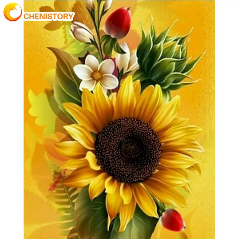 

CHENISTORY Big Sunflower Oil Paint By Numbers For Adults Kids 60x75cm Frame Picture By Number Handmade Photo Home Decoration