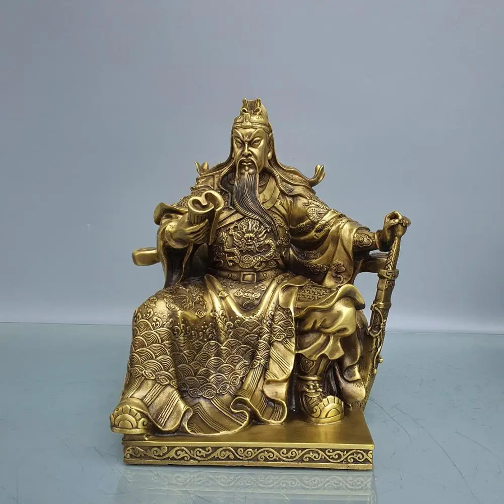 11"Xizang Folk Old Bronze Spring Autumn Guan Gong Statue Follow official seal  of Guan Gong knife Zhongyi Guan Yu view 4