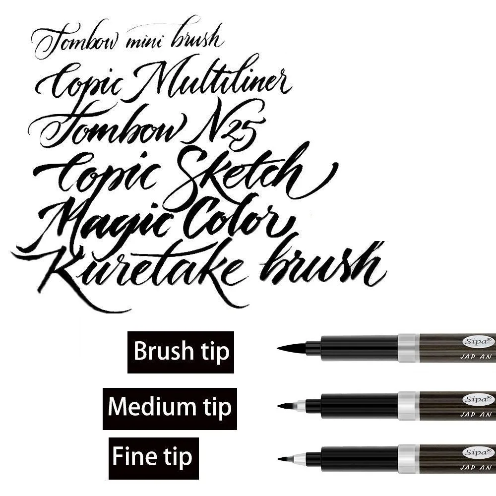 3Pcsชุดปากกาประดิษฐ์ตัวอักษรFine Liner Tipแปรงขนาดกลางสำหรับลายเซ็นวาดด้วยมือตัวอักษรโรงเรียนอัลบั้มArt Supplies a6867