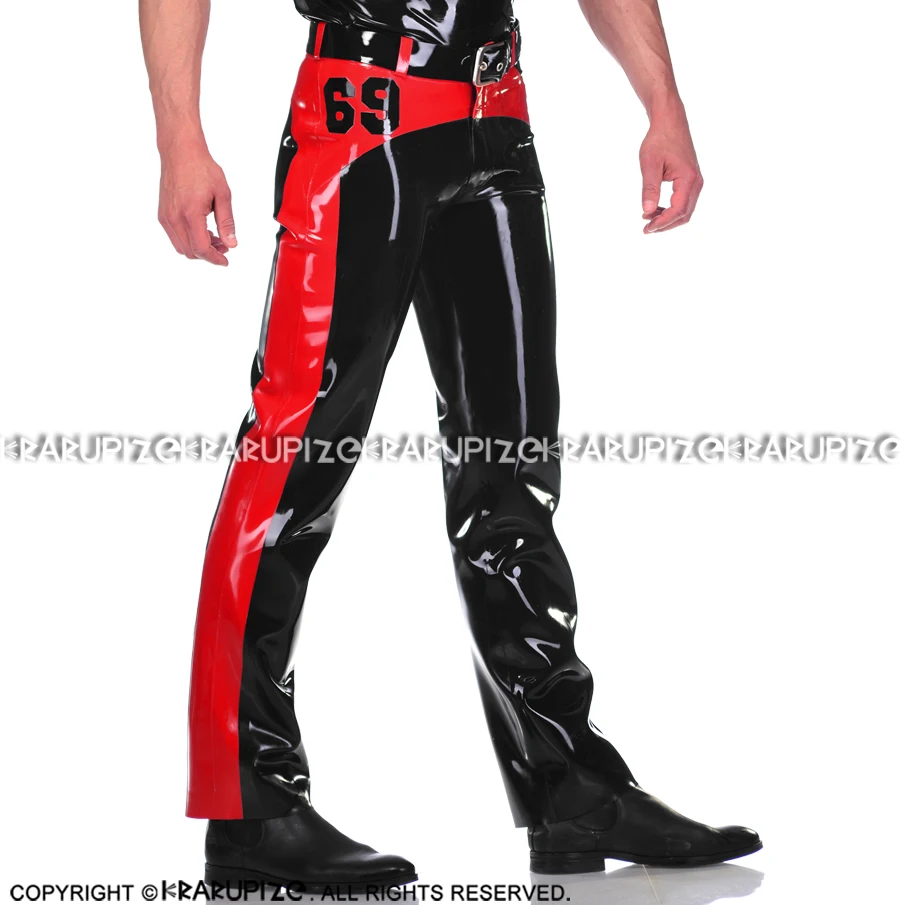 Black And Red Sexy Latex Leggings With Numbers Decorations Zippers Rubber Pants Trousers Bottoms CK-0083