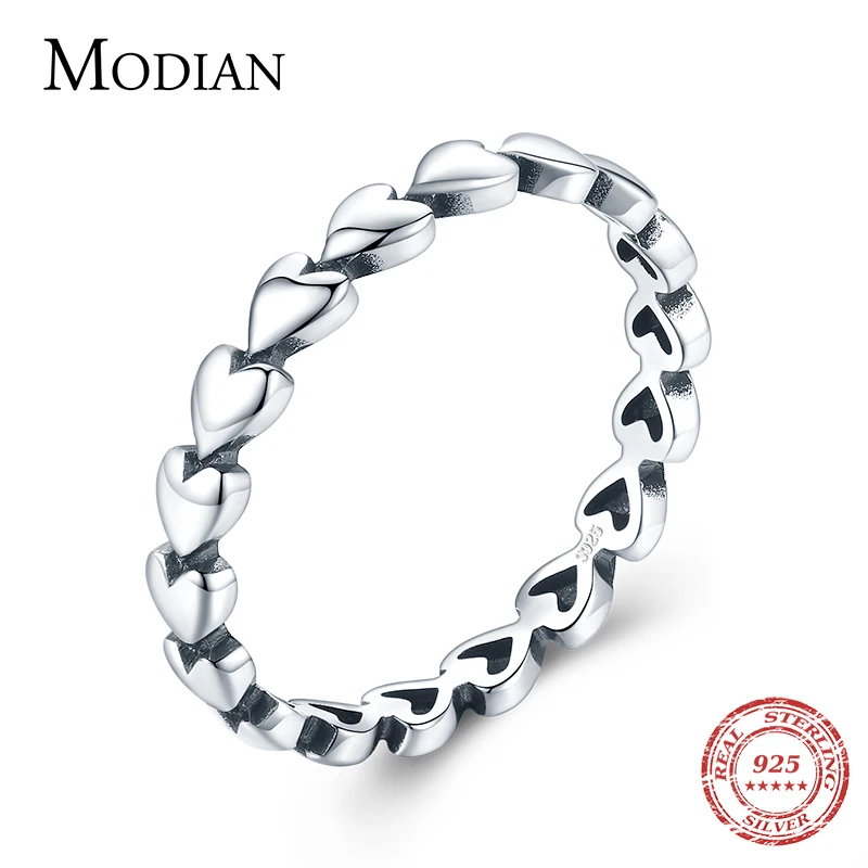 Modian-Anillo clásico Vintage de corazón para mujer, de plata de ley 100% 925, sortija Simple apilable para dedo, joyería fina