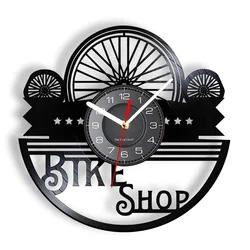 Bike Shop Sign Vinyl LP Record Wall Clock Wheel Silhouette Repair Bicycle Home Decor Watch For Mountain Bicyclist Enthusiasts