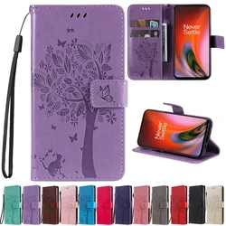 Wallet Tree Embossing Leather Case For One Plus Nord 2 Nord N200 Nord CE N100 N10 9 Pro 8 Pro 8T 7 7T Pro 6T Anti-drop Flip Case