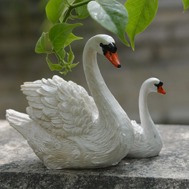 resin similation swan Miniature craft mother & kid micro landscape DIY gardening sculpture pond ornament garden decoration a0112