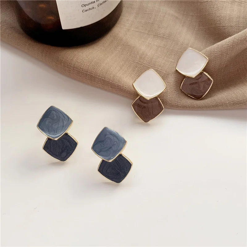 2024 Boho Geometric Square Drop Dangle Earrings For Women Enamel Fashion Modern Earring Female Korean Vintage Jewelry