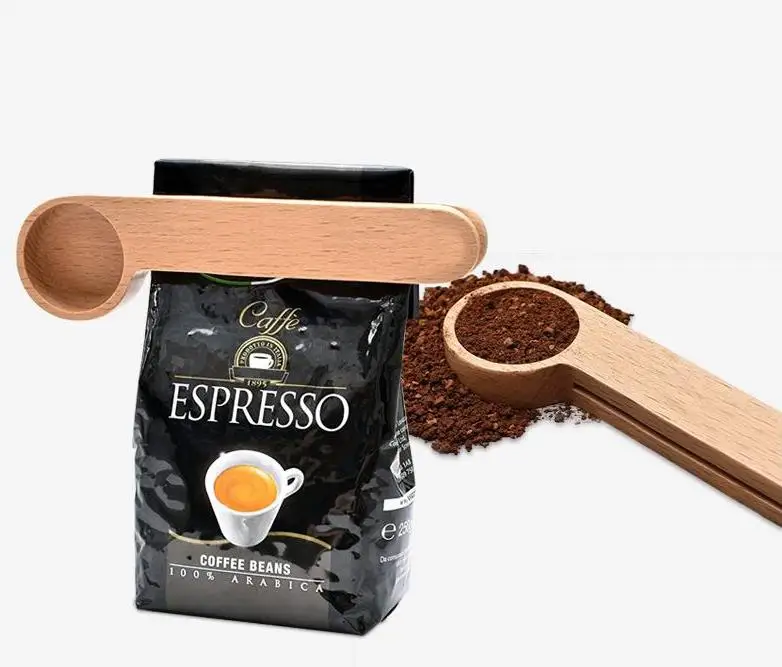 

100Pcs/Lot Wood Coffee Scoop With Bag Clip Tablespoon Solid Beech Wood Measuring Scoop Tea Coffee Bean Spoon Clip Gift SN3843