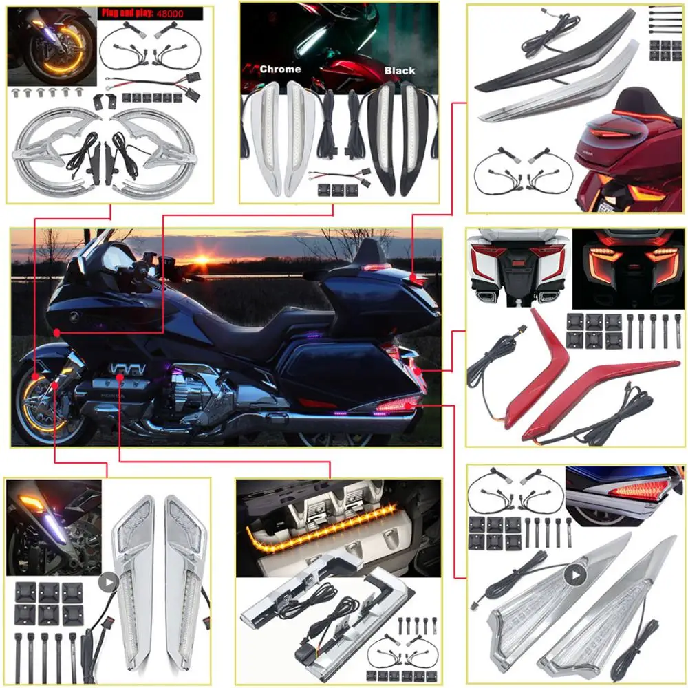 New Motorcycle With Chrome And Black Lighted Vent Decoration For Honda Goldwing 1800 F6B GL1800 2018 2019 2020 2021