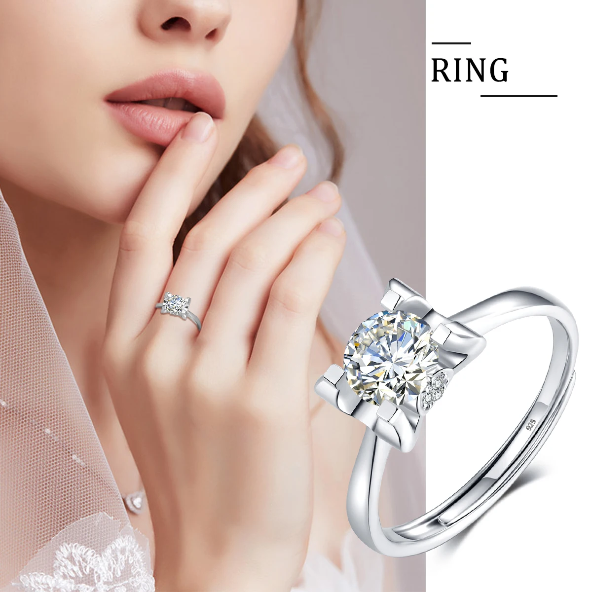 Imagem -02 - Szjinao 6*6 mm Corte Redondo Menina Anel Feminino 2023 Tendência Casamento Bandas Moissanite Anel de Noivado Noiva 925 Prata Jóias Finas Presente