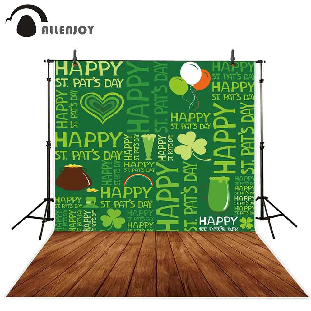 Allenjoy photophone background Ireland St. Patrick's day party Clover Poster wall wood floor photography backdrop photocall