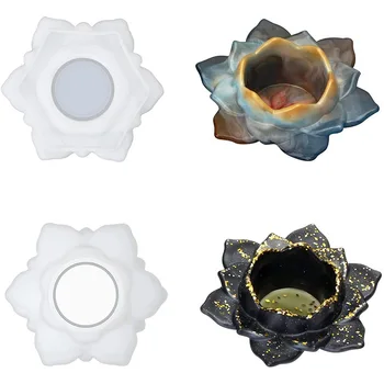Castiçal de lótus cristal caindo resina molde diy caixa de armazenamento de flores caseiras molde de silicone decoração para casa armazenamento