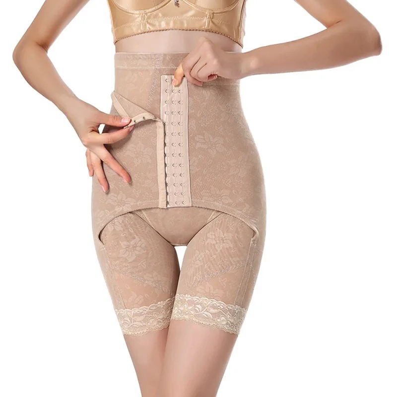 Floral Lace Row Buckled High Waist Postpartum Hips Body Shaping Underwear Slim Belly Waist Control Pants for Women