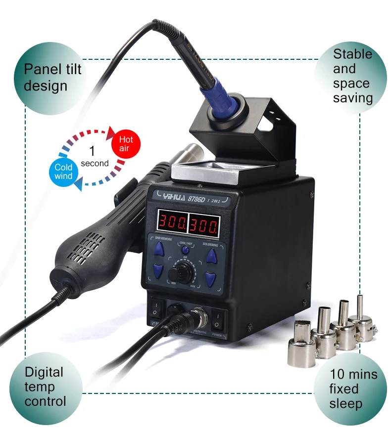 YIHUA 8786D I 2 In 1 Digital Hot Air Gun Soldering Station BGA Rework Station Soldering Iron BGA Welding 700W For Phone CPU PCB