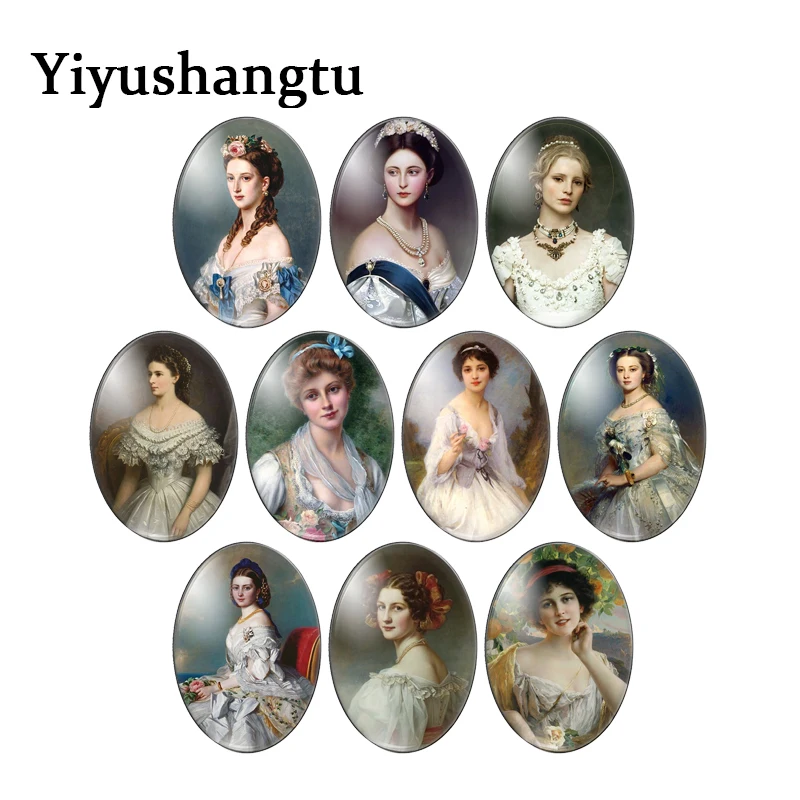 

Vintage Oil Painting Lady beauty 10pcs mixed 13x18mm/18x25mm/30x40mm Oval photo glass cabochon demo flat back Making findings