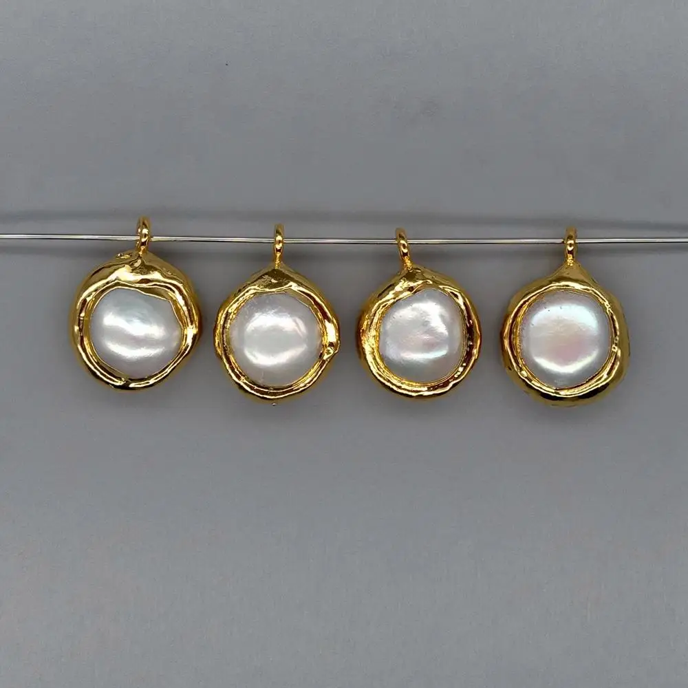 Wholesale 10 PCS Freshwater Cultured White Pearl Pendant Charm Metal Bezel