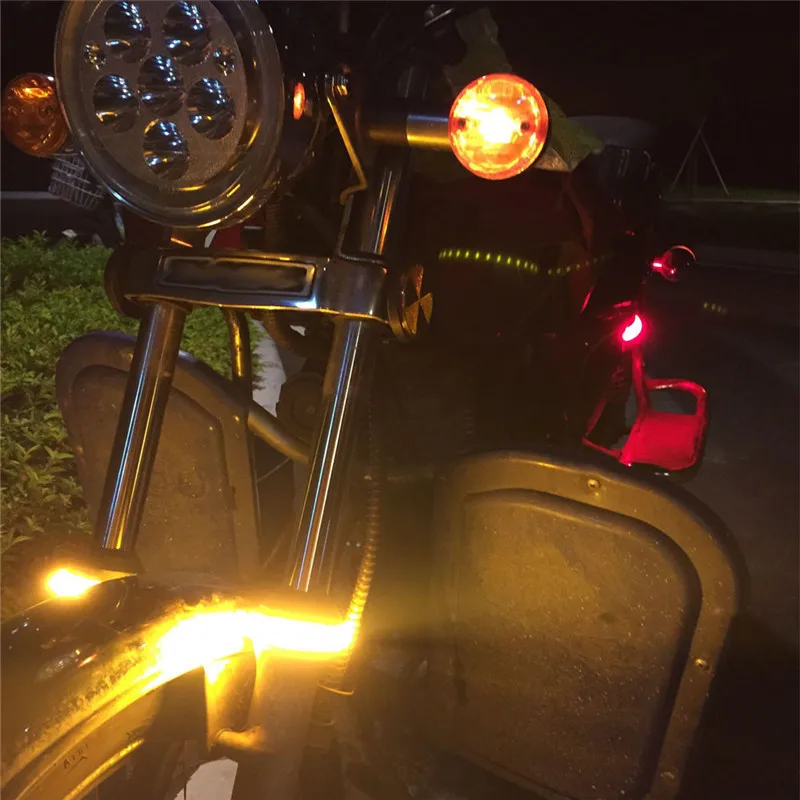 Universal Cool Super Bright Amber LED Fork Turn Signal Lights Strip for Motorcycle LED Ring Turning Light Flexible