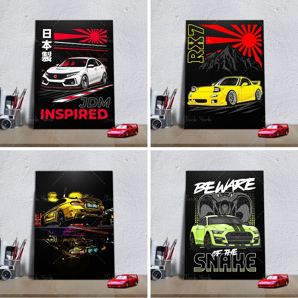 JDM Cartoon Wall ART / Automotive Decor/ Comic Car Gift / Beautifully Detailed Honda Civic Type R