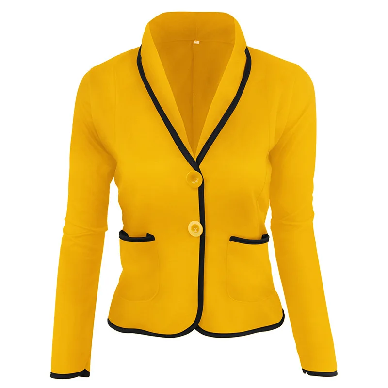 HISUMA Spring Autumn Women Notched Collar Suits Blazer Lady Cardigan Button Jacket Short Slim Cotton Polyester Soft Pocket Coat