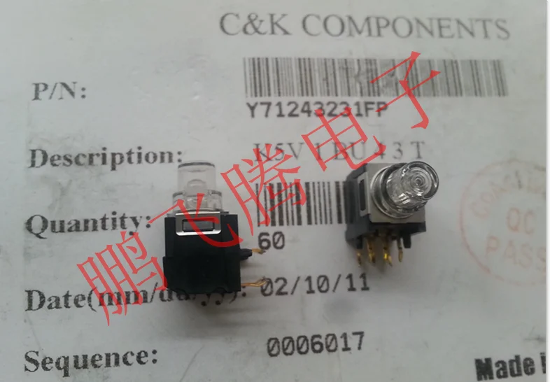 1PCS Original American C&k K5V1BU43T touch switch with light button 90 degree foot blue light side plug 6 feet