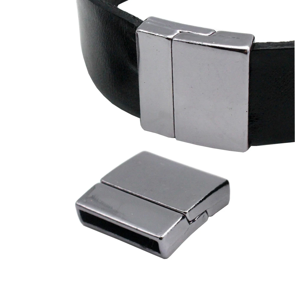 

5 Pieces Bracelet Making Magnetic Clasps Black Closure 20mmx3mm Inner Size Flat Leather Strip Glue In UV Color