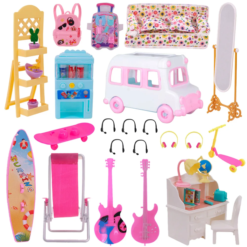 Barbies Doll Furniture Toy Accessories Sofa Desk Combo Set Glasses Guitar Skateboard Headphones Barbies Girl Toys DIY