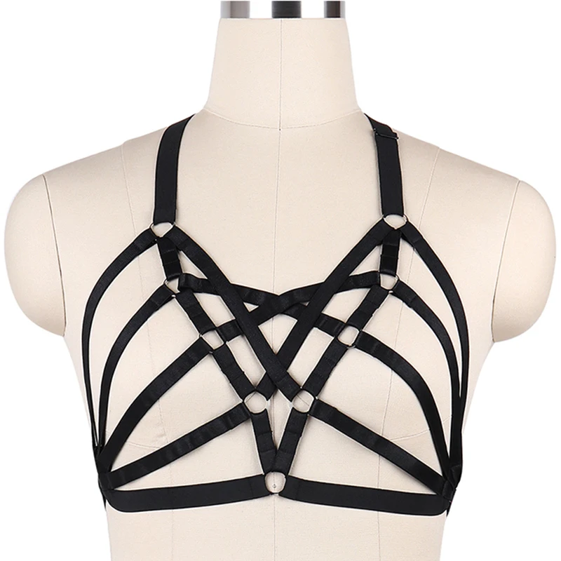 Grid-like Body Harness Belt Hollow Bra Pastel Goth Body Cage Black Sexy Lingerie Bondage Harness Festival Cage Bra