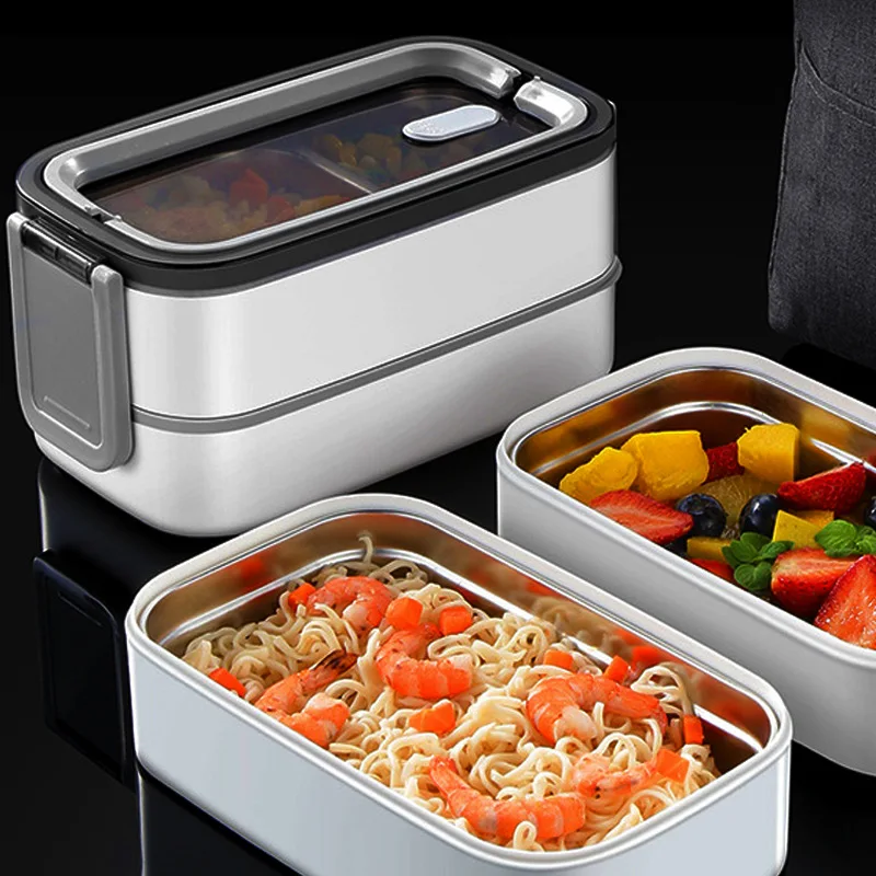 

304 Stainless Steel Insulated Lunch Box Sealed Lunch Box Double Layer Microwave Oven Heating Lunch Box Picnic Insulated Bag