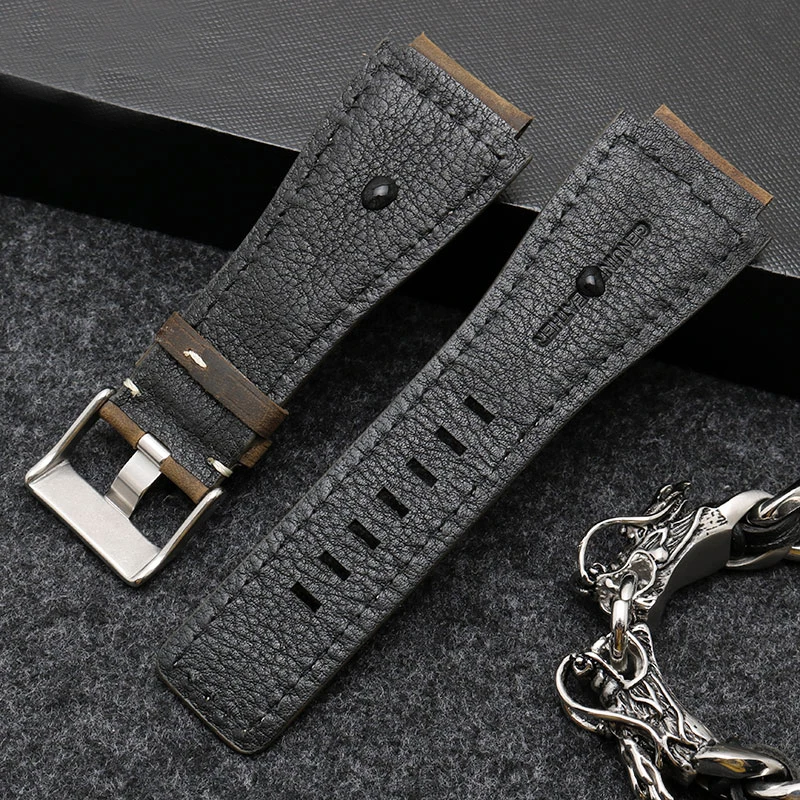 Genuine Leather Watchbands Men\'s Wristband For Bell & Ross B&R BR-01 BR-03 Strap High Quality Wrist Convex Belt Bracelet + Tool