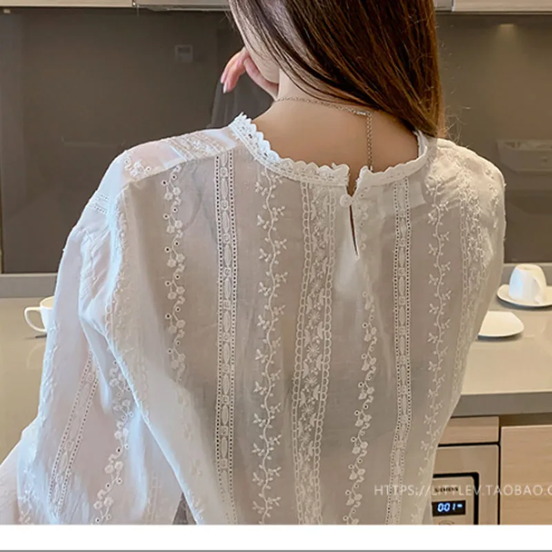 Spring Women Loose White Chiffon Blouses Female Long Sleeve Lace Tops Feminina Blusas Mujer De Moda 4XL Shirt