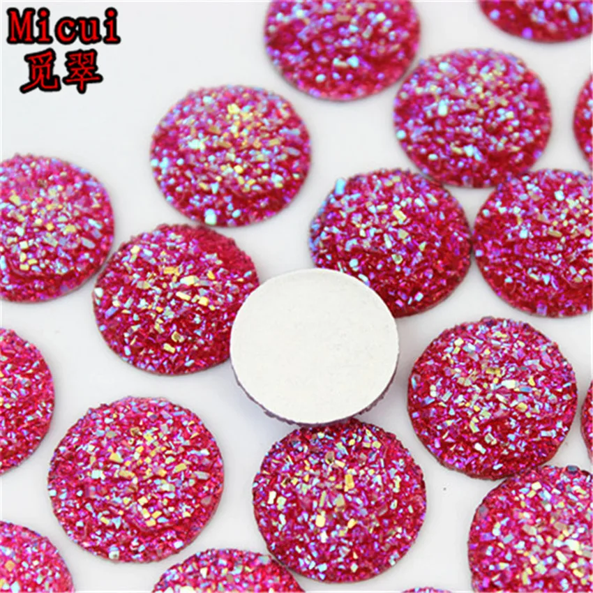 Micui 50pcs 10/14/16/18mm Crystal AB Flatback Round Rhinestone Cabochon Gems,Flat Back Resin Rhinestone For DIY Decoration MC33