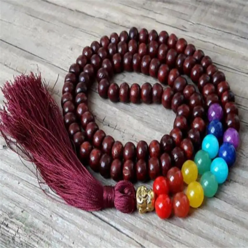 

8MM Rosewood mala buddha beads tassel chakra necklace Unisex energy Buddhism Hot yoga chain Stress Lucky Wrist pray Prayer