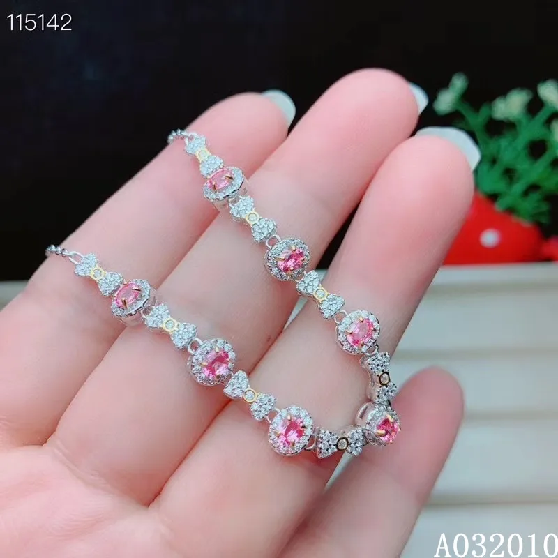 KJJEAXCMY fine jewelry 925 sterling silver inlaid natural pink sapphire trendy girl's new bracelet Halloween Gift support test