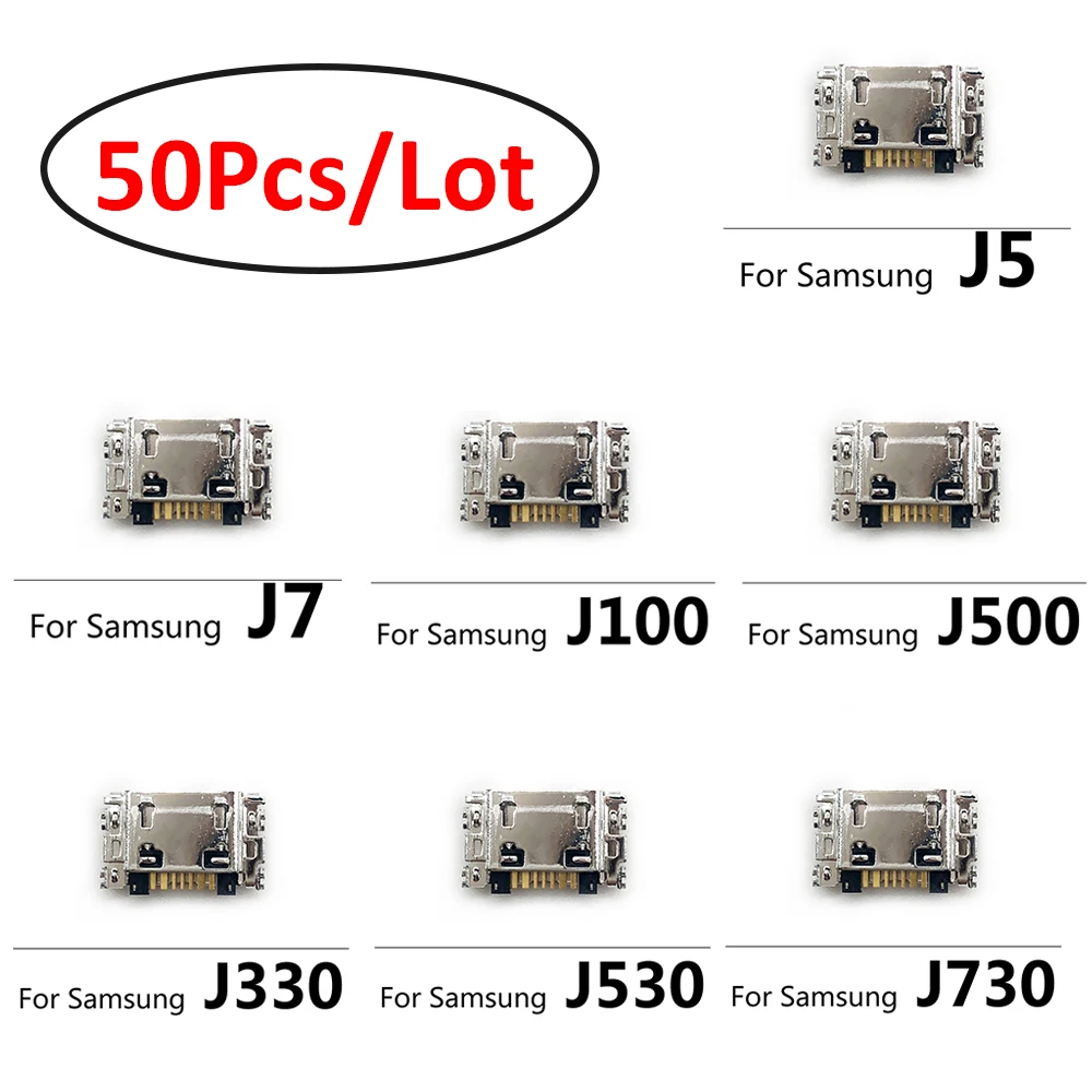 50 개/묶음, 충전기 마이크로 USB 충전 포트 독 커넥터 소켓, 삼성 J5 J7 J330 J530 J730 J1 J100 J500