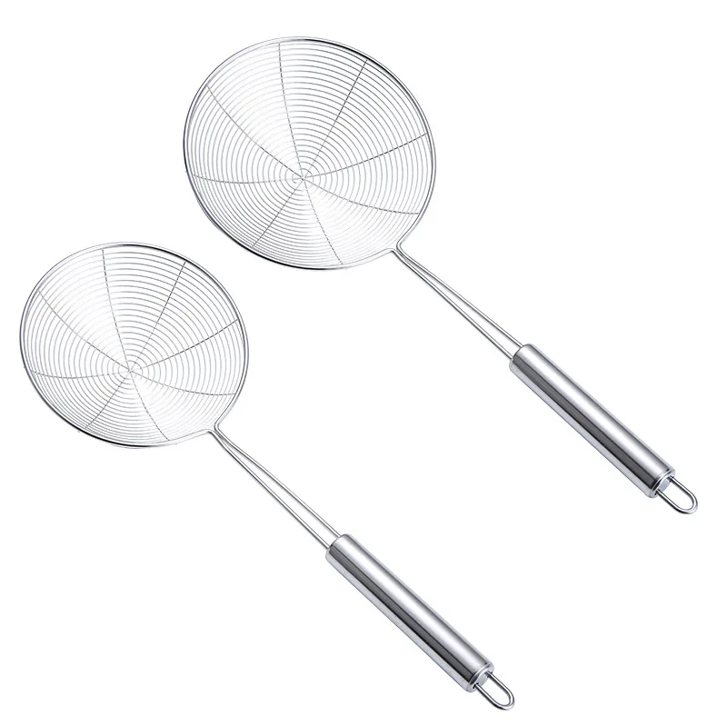 4-Size Stainless Steel Colander Mesh Strainer Oil Frying Spoon Round Net Filter Scoop Noodles Dumpling Sieve Kitchenware Tools