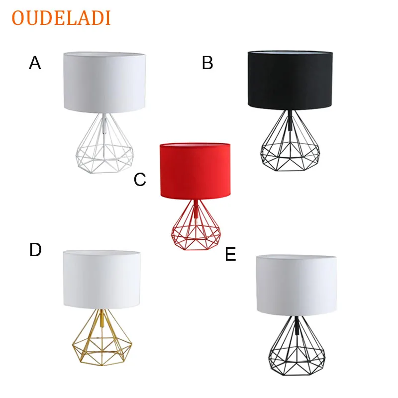 Nordic Retro Geometric desk lamp Gold Black White Hollow Diamond Design Cloth shade Table Lamp Bedroom Home Decor Light Fixtures