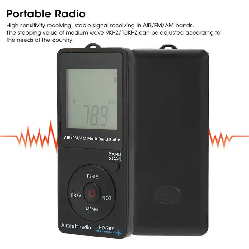 HRD‑ 767 راديو محمول الطائرات الفرقة التلقائي خارج السلطة FM/AM/راديو الهواء مع سماعة