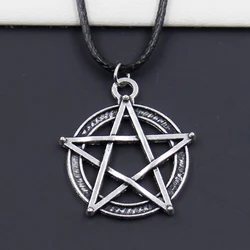 Fashion Star Pentagram Tibetan Silver Color Pendant Necklace Choker Charm Black Leather Cord Factory Price Handmade Gift