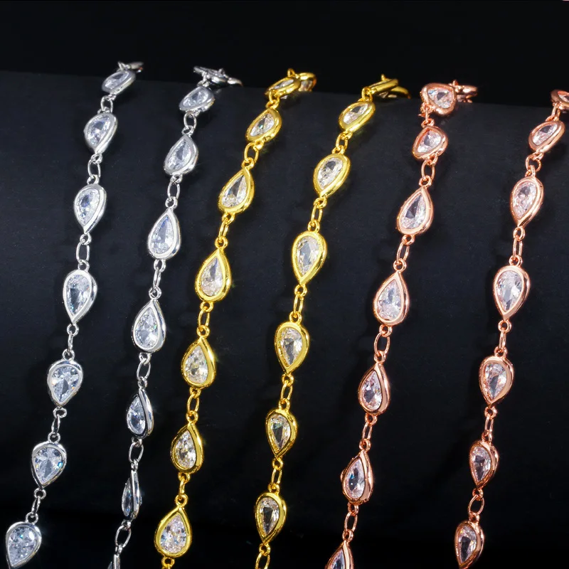 CWWZircons 50cm Handmade Shiny Cubic Zirconia Bead Long Necklace Bracelet Anklet Link Chain for DIY Jewelry Making Material D004