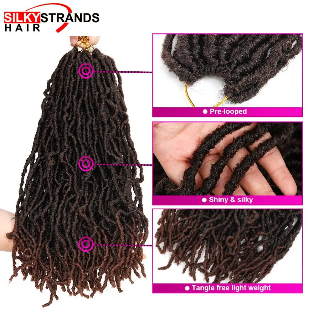 18 24 Inch Curly Nu Faux Locs Crochet Hair Synthetic Ombre Braiding Hair Extenssion For Black Women 20 Strands Goddess Faux Locs