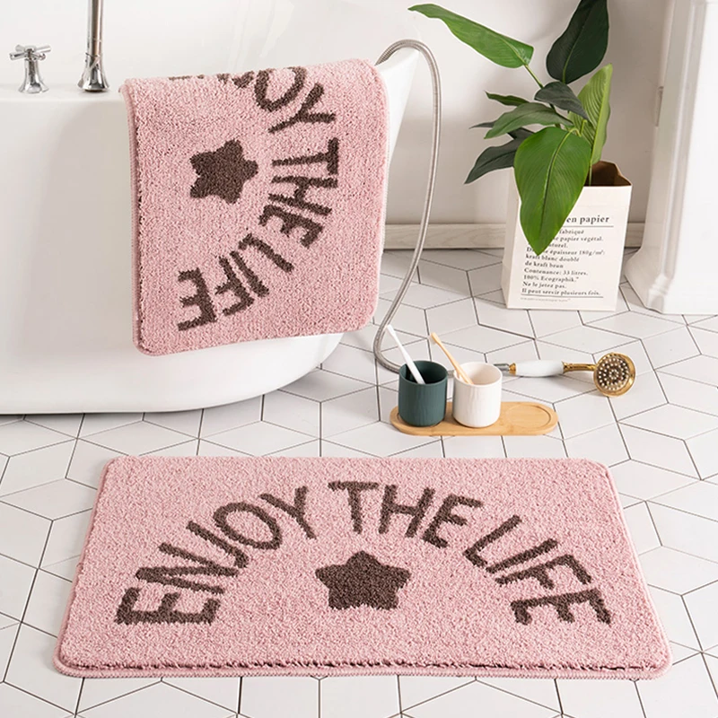 Soft Message Bathroom Carpet Bath Tub Side Mat Smile Fluffy Entrance Area Rug Floor Feet Pad Nordic Welcome Doormat Home Decor