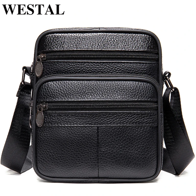 WESTAL Men\'s Shoulder Bag Casual Genuine Leather Messenger Bag Mini Men\'s Crossbody Bag Small Men\'s Sling Bag for Phone 7362