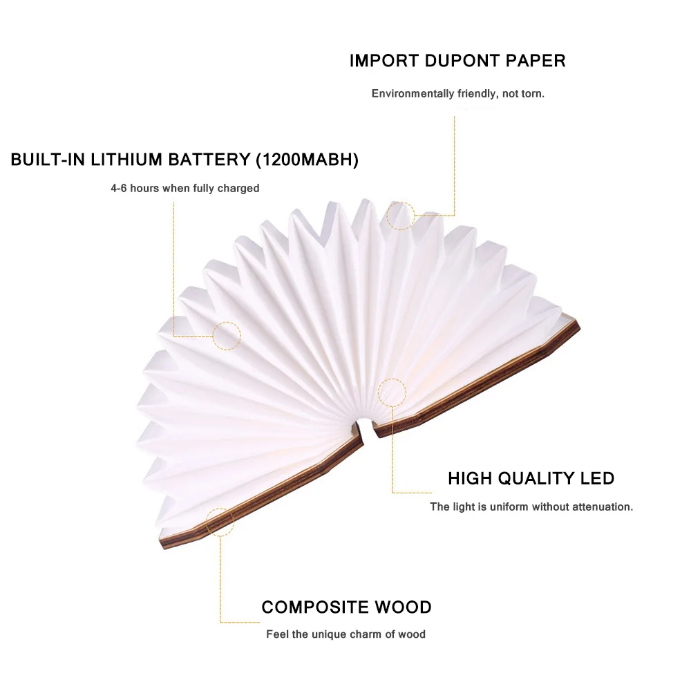 Imagem -04 - Led Livro Luz da Noite Lâmpada de Leitura de Madeira Usb Recarregável 3d Dobrável Criativo Lanterna Lâmpada de Mesa Decoração Luz Iluminação Interior