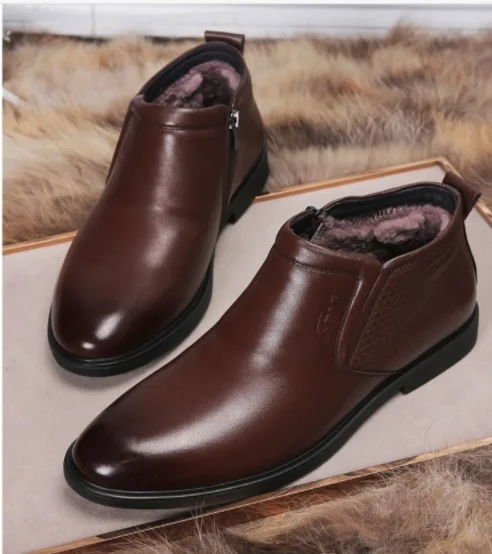 

Autumn Winter men's Plus velvet keep warm Martin boots men's Breathable high-top boots Genuine leather slip-on formal shoes