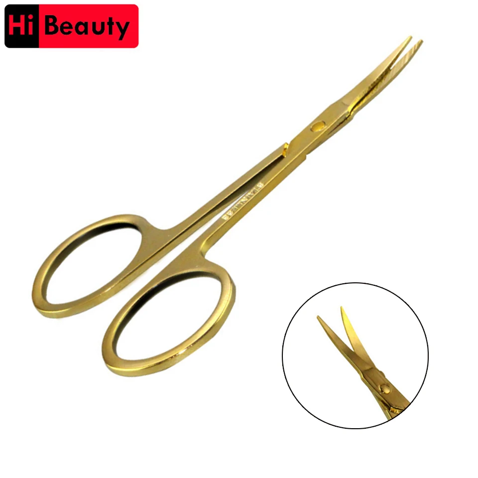 1PC Gold Eyebrow Scissors Razor Trimmer Blades Stainless Steel Eyelash Straight Elbow Trimmer Shaver Scissors Nose Hair Clipper