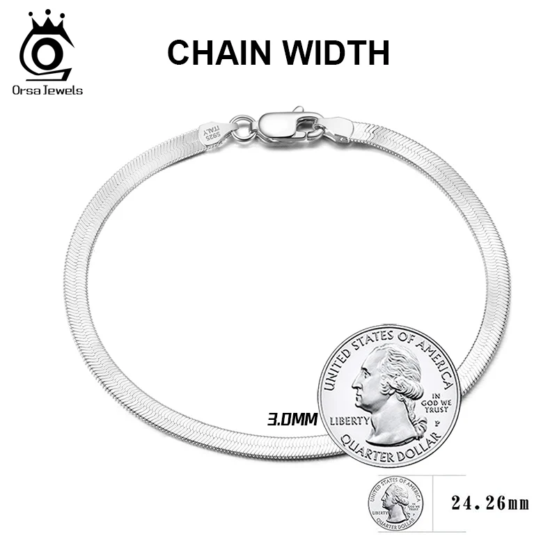 ORSA JEWELS Итальянский однотонный браслет из стерлингового серебра 925 пробы для мужчин, гибкий плоский женский браслет-цепочка в елочку, ювелирные изделия SB107